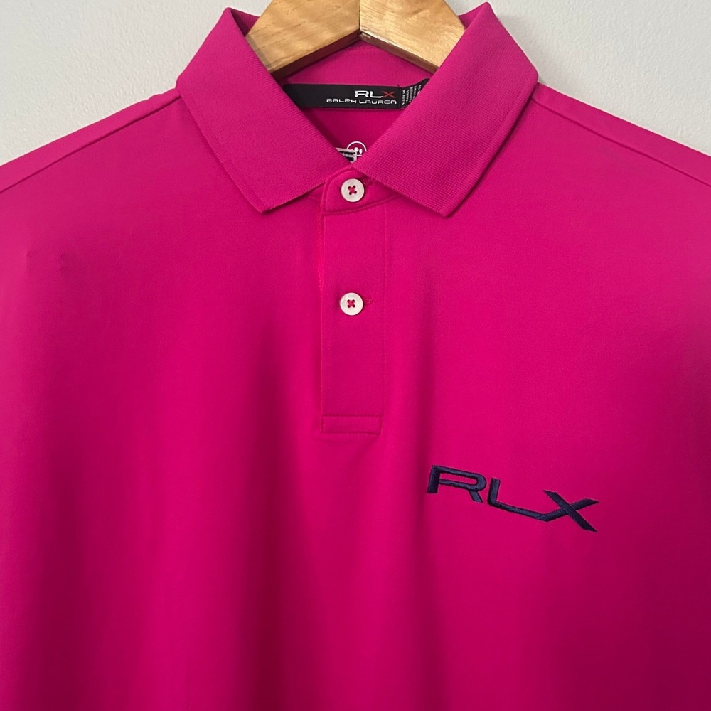 RLX Ralph Lauren Polo Shirt Men Small Pink Striped Performance Golf Short Sleeve